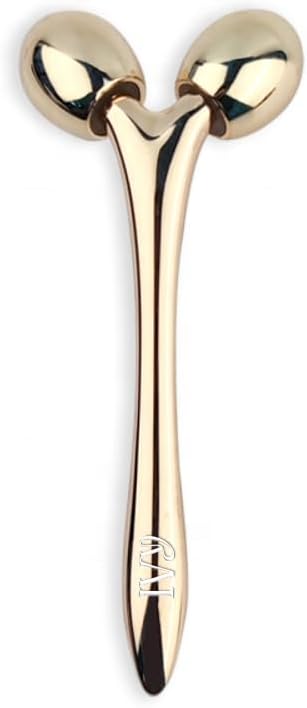 mwein Ivy 3D Face Massage Roller โ Mini Lightweight Small Travel-Sized Y-Shaped Stainless Steel โ Jade Roller, Ice Roller, Cellulite Roller โ Face Sculpting Tool (Gold)