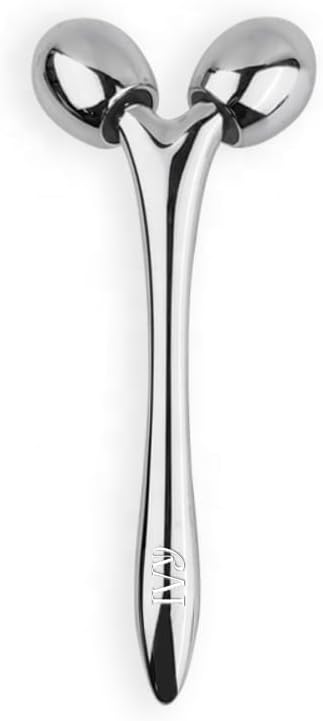 Mwein 3D Face Massage Roller โ Mini Lightweight Travel-Sized Y-Shaped Stainless Steel โ Jade Roller, Ice Roller, Cellulite Roller โ Face Sculpting Tool (Silver)