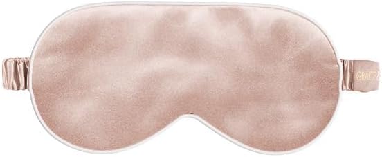 Grace & Company Silky Satin Eye Mask for Women - Premium Pink Satin Silk Sleep Mask - Hydrating, Ultra Soft & Lightweight Vegan Sleeping Mask - Peony