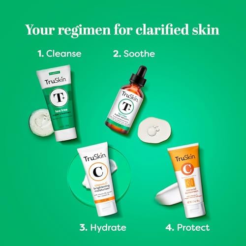 TruSkin Tea Tree Oil Acne Treatment for Face – Acne Serum – Improve the Appearance of Pores, Skin Tone for Smooth, Glowing Skin with Salicylic Acid, Vitamin C, Niacinamide & Retinol, 1 fl oz
