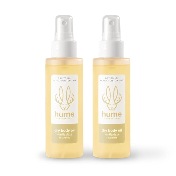 HUME SUPERNATURAL Dry Body Oil Spray - Moisturizing Oil for Dry Skin, After Shower Body Oils for Women and Men, Nourishing, Hydration, Glow, Probiotic, Vanilla Daze, 2-Pack