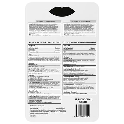 Lip Balm Variety Pack (Original, Cherry, Strawberry, Moisturizer & Total Hydration) - 12 count.