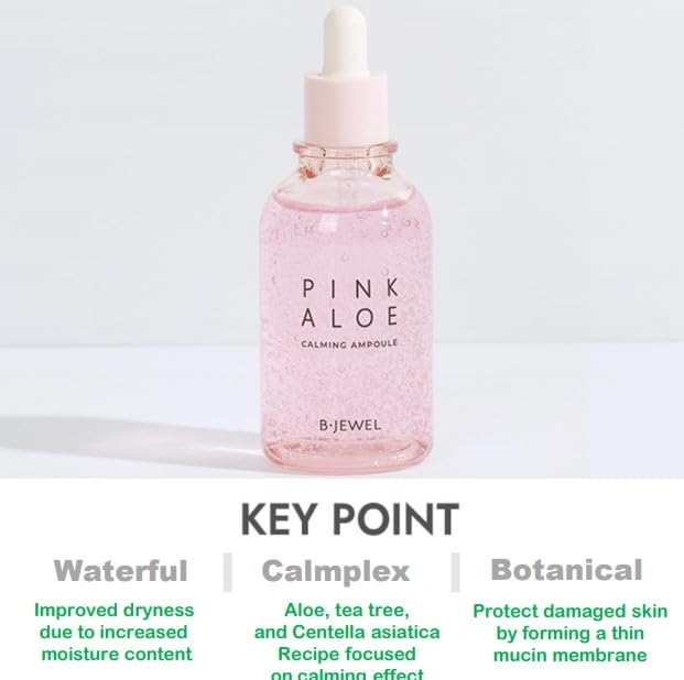 BJEWEL Korean Skincare Pink Aloe Calming Ampoule 100ml – 72-Hour Hydration With Rare Pink Aloe & Centella – Soothing Serum for Sensitive Skin With Tea Tree, Fast-Absorbing & Non-Irritating Formula