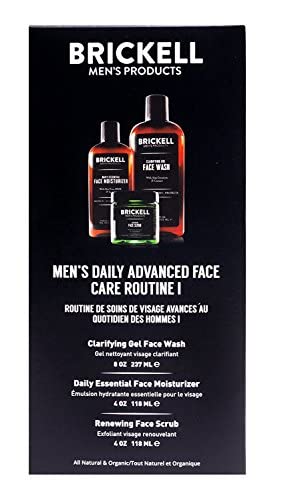 Brickell Men's Daily Advanced Face Care Routine I, Gel Facial Cleanser Wash, Face Scrub, Face Moisturizer Lotion, Natural and Organic, Unscented, Men's Skin Care Gift Set