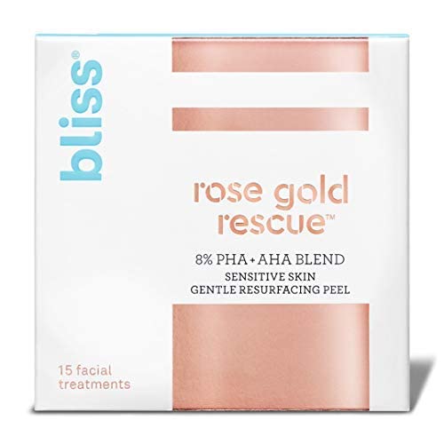 Bliss Rose Gold Rescue Daily Peel - 15 ct | Vegan & Paraben-Free | 8% PHA + AHA Blend for Sensitive Skin | Targets Dull Skin, Wrinkles, Enlarged Pores, Uneven Tone & Texture
