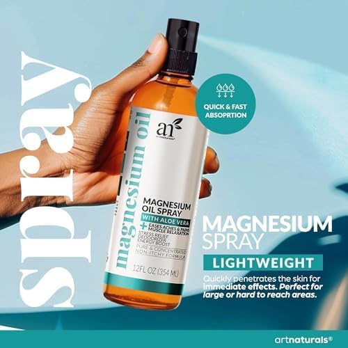 ArtNaturals Magnesium Oil Spray 12 oz + Body Massage Lotion Set 8oz for Feet & Sleep - Extra Strength Cream Ultra-Pure, Relief & Relaxation, Muscle Health Leg & Joint Care Topical Non Itch