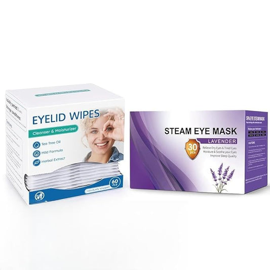 60 Packs Eyelid Cleansing Wipes for Dry Eye & Blepharitis + 30 Packs Steam Eye Masks Lanvender