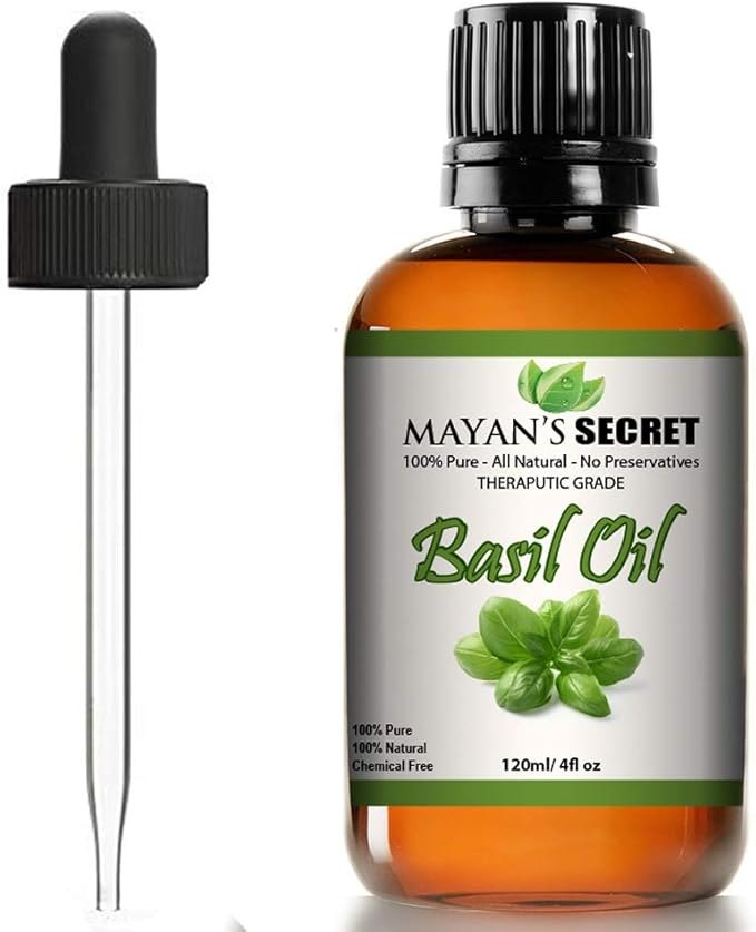 Mayan's Secret - 4oz Pure Carrier and Essential Oils for Skin Care, Hair, Body Moisturizer for Face-Anti Aging Skin Care (Basil Oil, 4oz)
