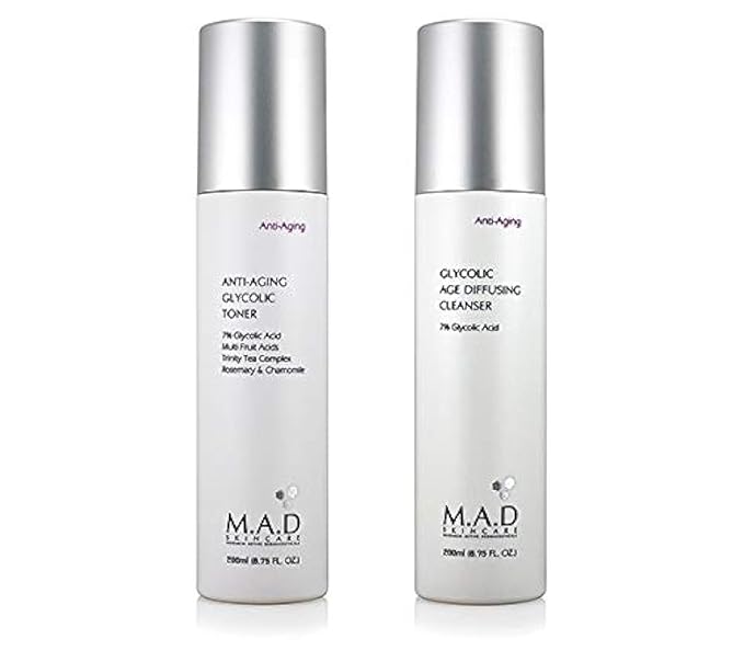 M.A.D Skincare Anti-Aging Glycolic Duo Set - Glycolic Age Diffusing Cleanser - Anti Aging Glycolic Toner