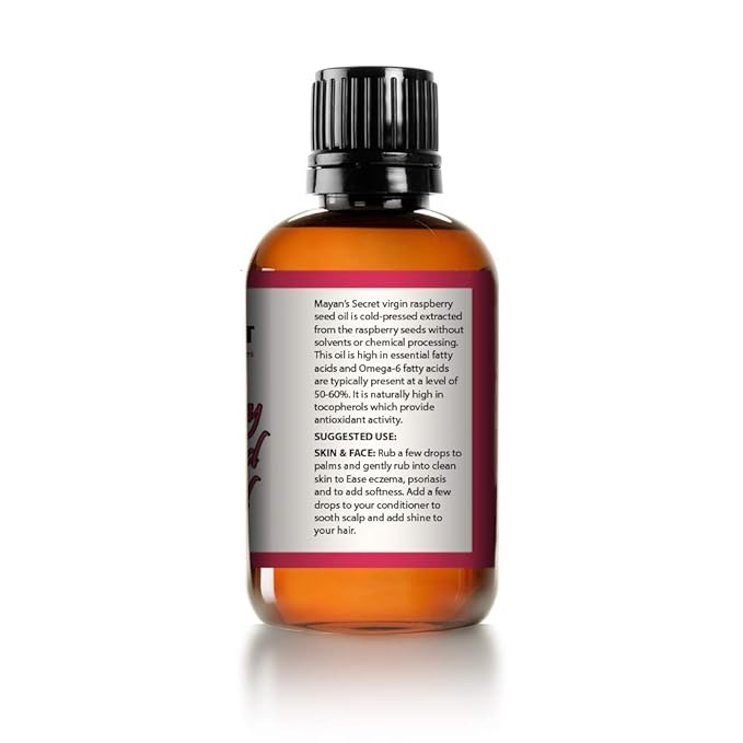 Mayan's Secret Red Raspberry Seed Oil Cold Pressed Unrefined (Virgin) Undiluted 100% Natural for face, hands,scars and breakouts (1 fl oz) (Red Raspberry Seed Oil, 4 fl oz)