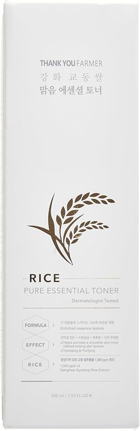 THANKYOU FARMER Rice Pure Toner โ Hydrating K-Beauty Face Milk with Niacinamide & Centella โ Vegan Korean Skincare for Men & Women, All Ages โ Natural Toner for Dry, Sensitive Skin (7.03 oz)