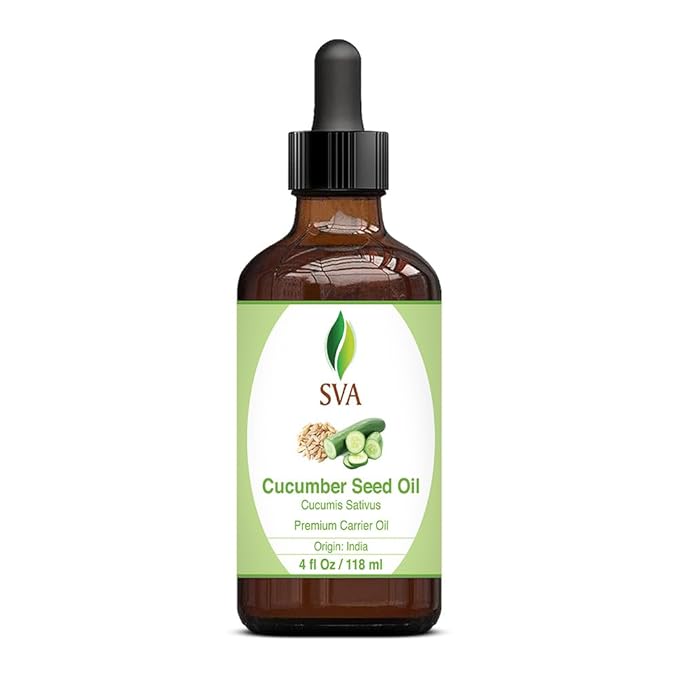 SVA Cucumber Seed Oil - 4 Fl Oz – 100% Natural Cold Pressed Cucumber Oil - for Face, Skin Care, Hair Care, Scalp Massage & Body Massage – Carrier Oil with Dropper
