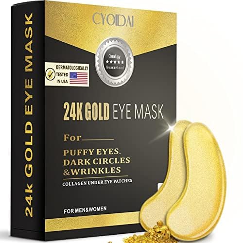 24K Gold Under Eye Patches for Dark Circles & Puffiness – Korean Masks for Bags & Fine Lines – Hydrating Eyes Bag Treatment for Men & Women – Collagen Eye Mask for Wrinkles & Tired Eyes