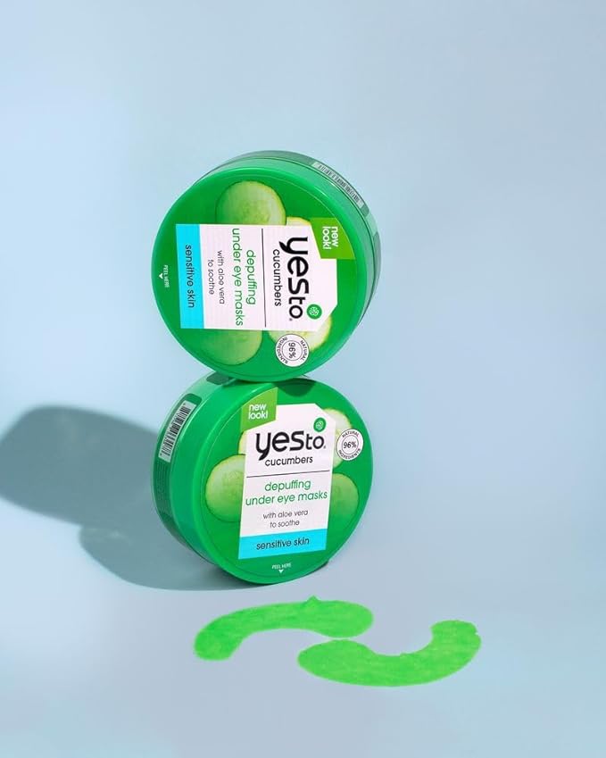 Yes To Cucumbers Sensitive Skin Set – Cooling Jelly Mask, Depuffing Under Eye Masks, Two-Step Eye Kit,