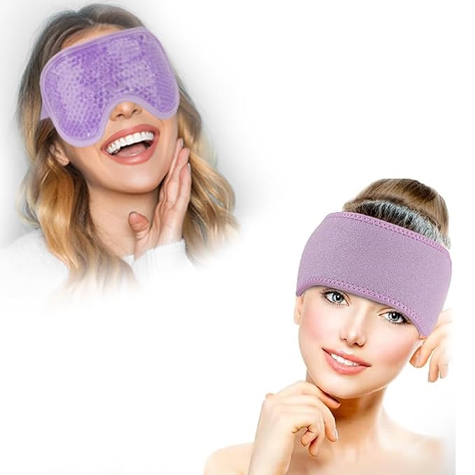NEWGO Bundle of Gel Eye Mask and Headache Ice Pack Purple