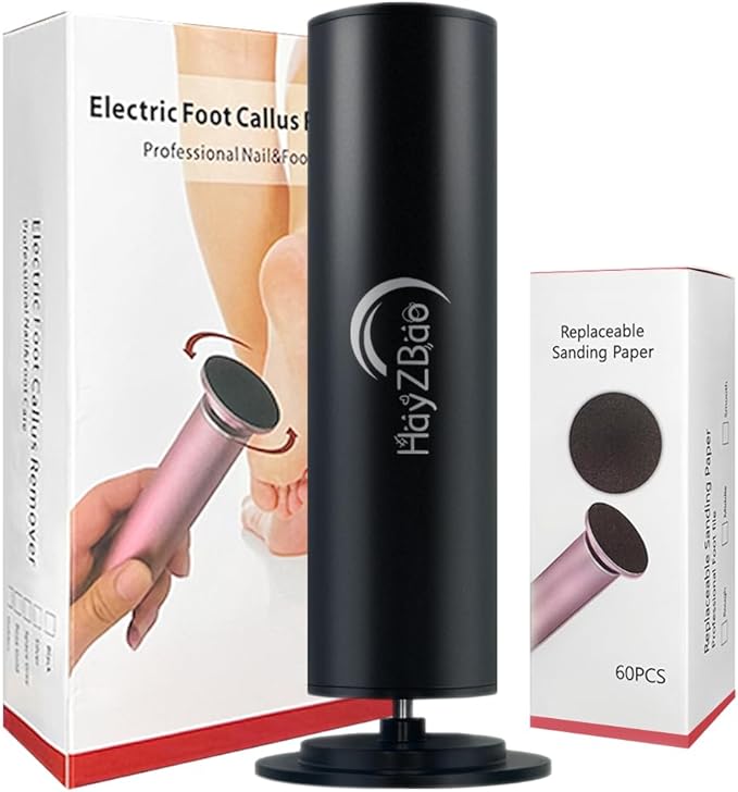 Electric Foot File - Callus Remover for Feet,Adjustable Speed Foot Scrubber with 60 Pcs Sandpaper Discs,Professional Pedicure Tool for Dead Skin and Calluses - Matte Black