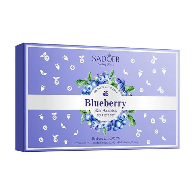 Blueberry Skin Care Set, 6-In-1 Skincare Gift Set With Facial Cleanser, Face Cream, Eye Cream, Serum, Lotion, Toner, Hydrating Skincare Gift Set For Women