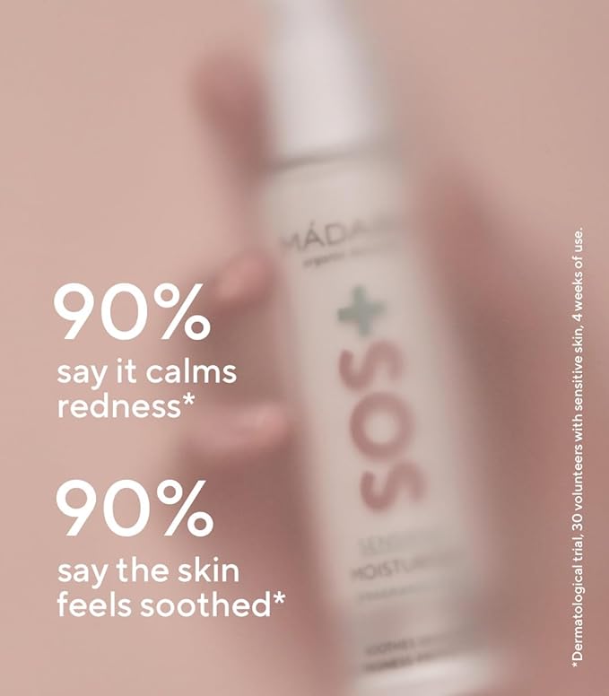 MÁDARA Organic Skincare | SOS+ SENSITIVE Moisturiser, 50ml – Lightweight sensitive skin moisturiser for redness-prone and reactive complexions, With hyaluronic acid and red algae, Fragrance-free.