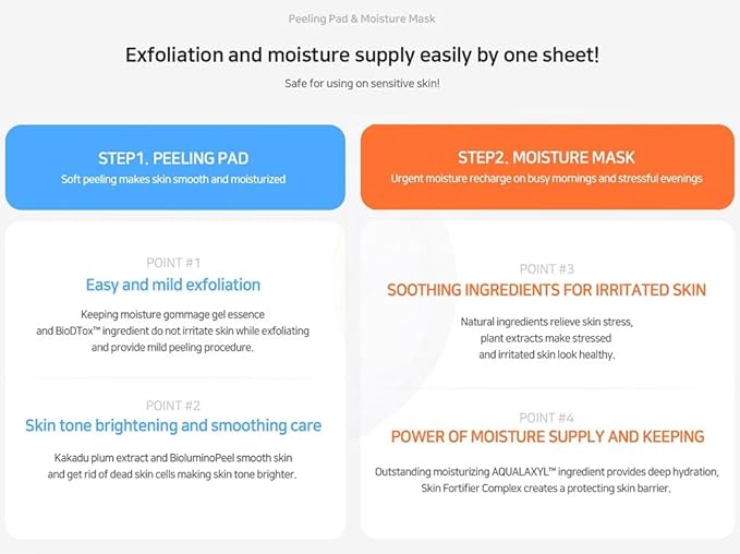 I'M SORRY FOR MY SKIN Peeling Pad & Moisture Mask, Korean Toner & Exfoliating Face Pads, Makeup Remover Cotton Rounds, Glass Skin Self Care Items, 2-Step Skin Care Travel Essentials Kit (Set of 10)