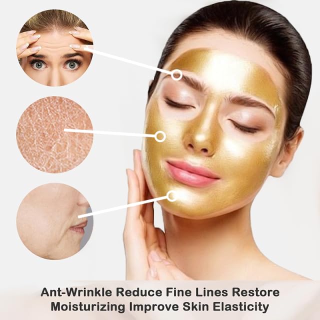 24K Gold Rejuvenating Hydro Collagen Facial Mask for Skin Care (5pcs), Anti Aging, Collagen Moisturizing Sheet Mask Brightening, Moisturizing, Hydrating Mask to Reduce Fine Lines & Wrinkles