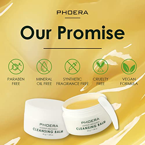 Phoera Makeup Remover Cleansing Balm with Sweet Orange Essential Oil Makeup Meltaway Cleansing Balm (45g Balm)