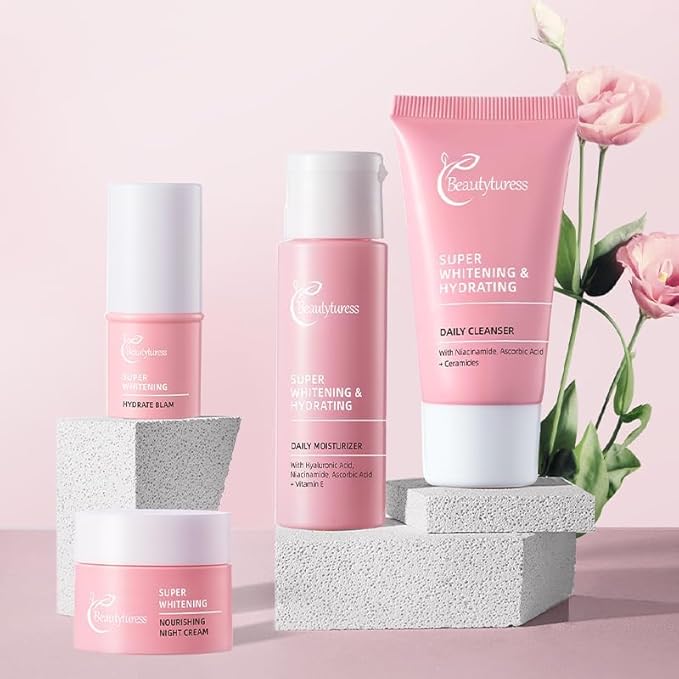 Hydrating Skincare Set - Travel Essentials - Enrich Sodium Hyaluronate & Vitamin C - Small Skin Care Kit with Face Cleanser, Serum, Balm, Eye Cream & Night Cream, Facial Kit for Women