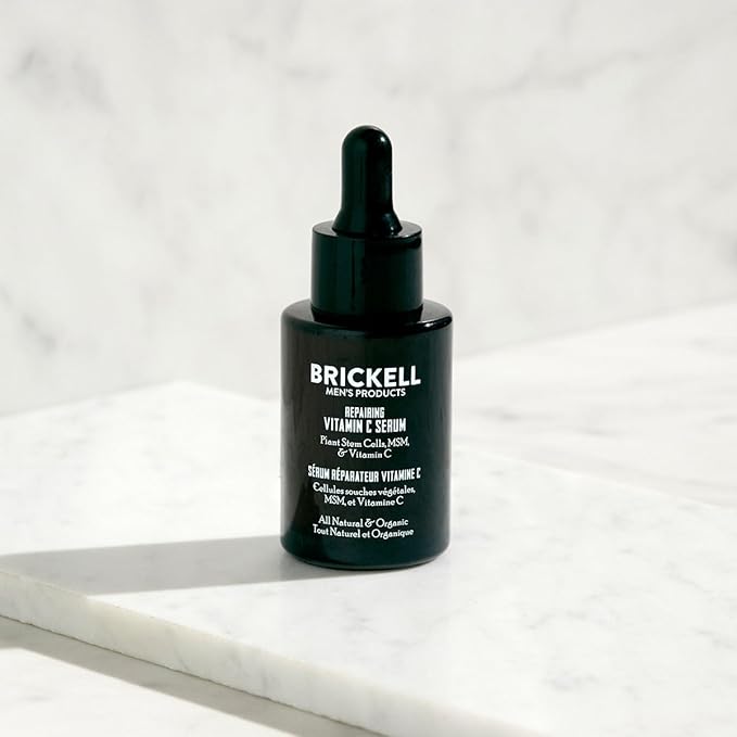 Brickell Men's Anti Aging Vitamin C Serum For Face, Repairing Night Facial Serum for Men, Natural and Organic Hyaluronic Acid Serum For Face to Diminish Wrinkles and Reduce Redness, 1 Ounce, Unscented