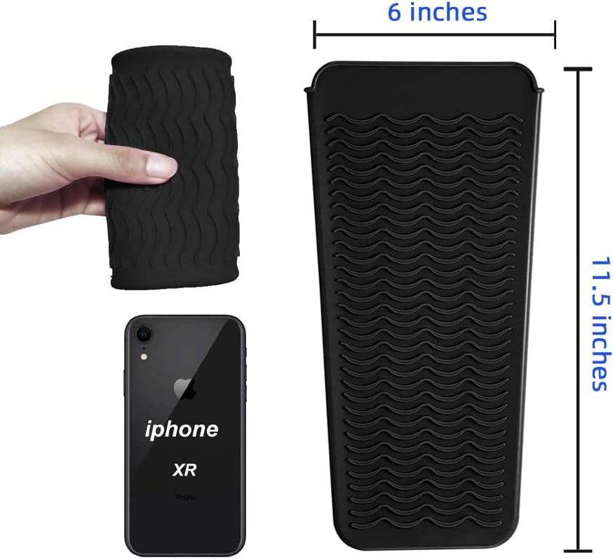 Heat Resistant Silicone Mat Pouch,Hair Styling Tools for Curling Irons, Flat Irons, Hair Straightener, 11.5 * 6 Inches, Food Grade Silicone, Black