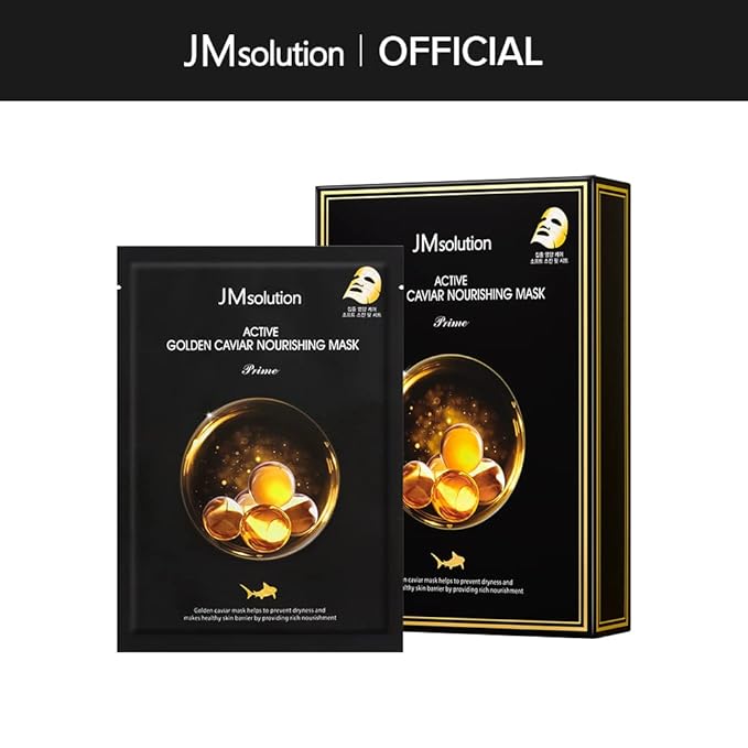 JM Solution Marine Luminous Pearl Deep Moisture 3 Step Skin Care Face Mask - Korean Skincare Facial Mask - boosting Brightening Moisturizing-10 Sheets for Dry Skin (Golden Cavior)
