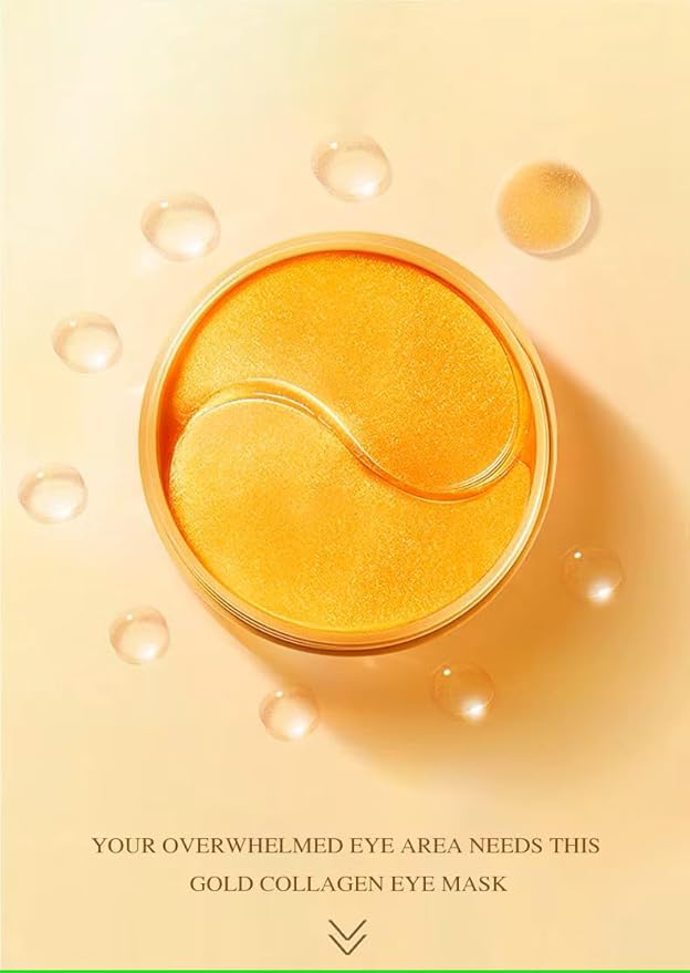 24K Gold Under Eye Treatment Mask, Dark Circle and Anti-Wrinkle, Hydrating eye mask, Puffiness & Eye Care, Collagen,Hyaluronic Acid & Castor Oil, 60 Pieces (Black 24K)