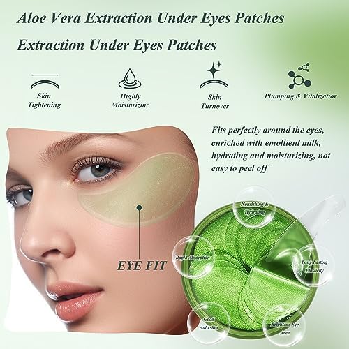 Aloe Vera Under Eye Mask - 60 PCS Aloe Vera Under Eye Patches - Combat Puffy Eyes,Aloe Vera Collagen Eye Mask Dark Circles, Fine Lines, and Wrinkles Using Pure Natural Extracts