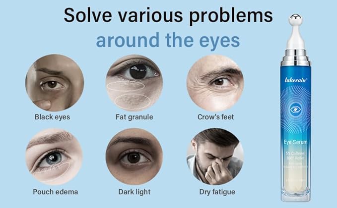 5% Caffeine Eye Serum, Anti-Aging Hydrating Eye Serum with 360° Massage Ball,Caffeine Eye Roller Reduce Wrinkles and Fine Lines,Under Eye Roller Cream for Dark Circles and Puffiness