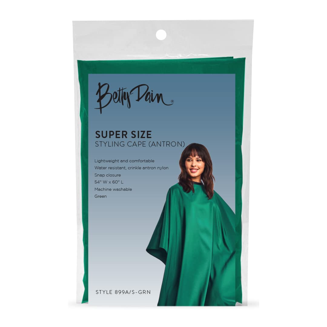 Betty Dain Lightweight Crinkle Nylon Hair Cutting/Styling Cape, Water Resistant, Ultra Lightweight Crinkle Antron Nylon, Repels Hair, Neck Snap Closure, Generous 54 x 60 Inch Size, Green
