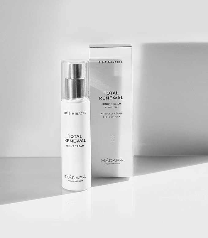 MÁDARA Organic Skincare | Time Miracle Total Renewal Night Cream - 50ml, With multi-molecular Hyaluronic Acid and balancing Physio-Zinc, Based on Northern Birch Water, Vegan, Ecocert certified.