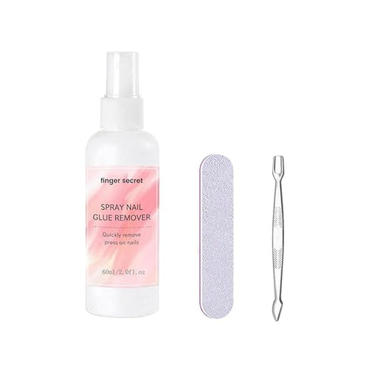 Solid Nail Glue Remover for Press on Nail, Nail Tips Glue Remover with Cuticle Pusher Nail File Dip Remover Ghinestone Glue Remover Nail Tips Glue Press on Nails Remover nail glue remover debonder