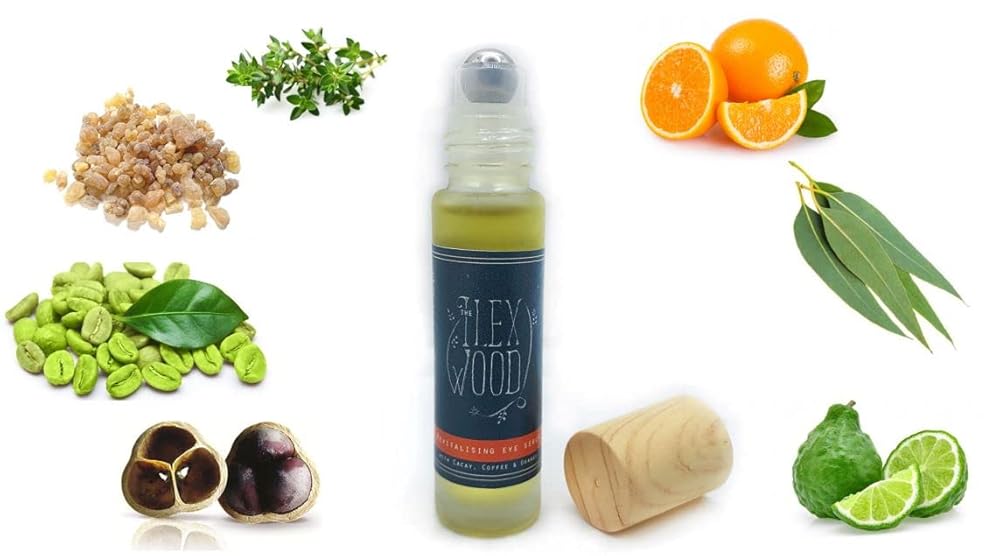 The Ilex Wood - Revitalising Eye Serum. An all-natural vegan anti-ageing serum with Cacay Oil, Green Coffee Arabica Oil, Frankincense, Eucalyptus, Thyme, Bergamot & Orange - 10ml (0.34 fl oz)