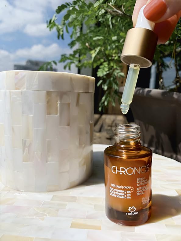 natura - Chronos Intensive Anti-Oxidant Serum - Brightening 15% Vitamin C Serum - Protects from Oxidation with Inga, Açaí & Cacau - Stimulates Collagen Vegan & Cruelty-Free Skincare - 15ml