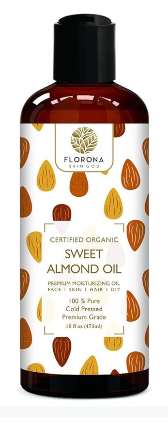 FLORONA Sweet Almond Oil USDA Organic - 16 fl oz for Hair Care, Skin Care, Aromatherapy, Soap Making, Massage