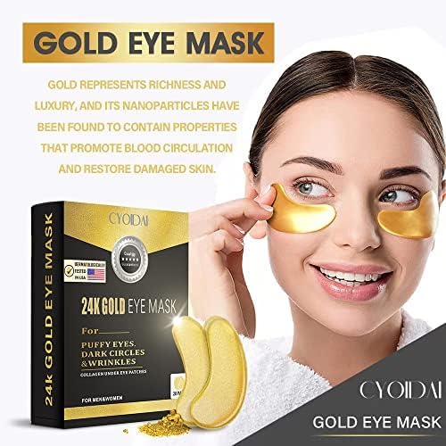 24K Gold Under Eye Patches for Dark Circles & Puffiness – Korean Masks for Bags & Fine Lines – Hydrating Eyes Bag Treatment for Men & Women – Collagen Eye Mask for Wrinkles & Tired Eyes