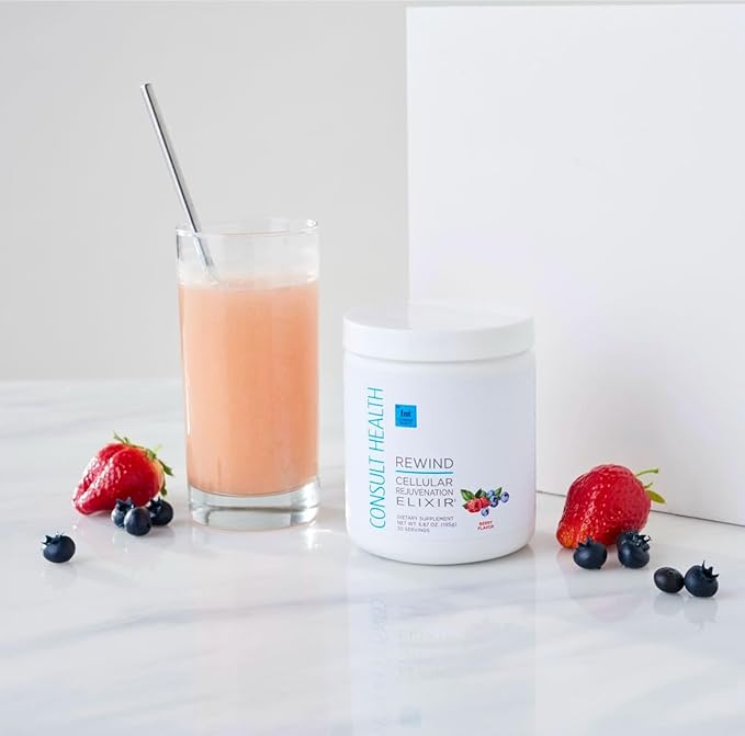 Consult Health Rewind Cellular Rejuvenation Elixir Powder Drink Mix - Lycopene, Polyphenols, Collagen & MSM -Collagen & Elastin Support for Joints, Skin, Hair and Nails - Berry Flavor - 30 Servings