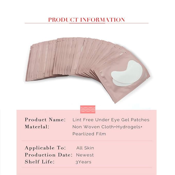 100 Pairs Set, Under Eye Pads for Eyelash Extensions Lint Free Eye Gel Patches Premium Collagen Lash Pad Eye Mask Makeup Tools, Pink