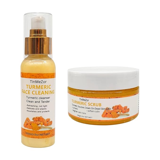 Turmeric Facial Cleanser And Face Scrub Two Piece Set for Face & Body, Turmeric Skincare Set for Women