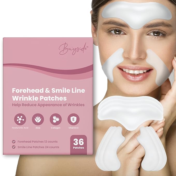 Forehead Wrinkle Patches and Smile Line Patches Set | Hyaluronic Acid Aloe Collagen Vitamin E | Overnight Treatment for Fine Lines Nasolabial Folds and Facial Wrinkles | Non-Invasive Skin-Friendly