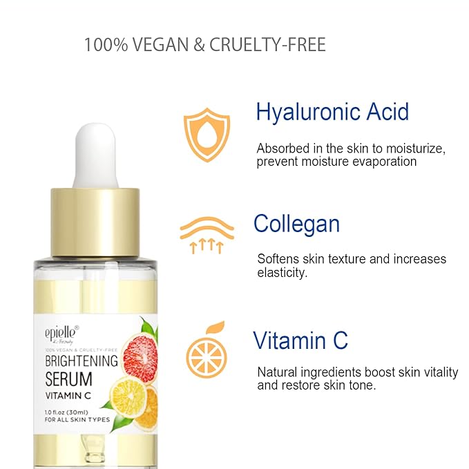 Epielle Hydrating Hyaluronic Acid Serum with Vitamin C - 100% Vegan and Cruelty-Free - For Normal Skin Types