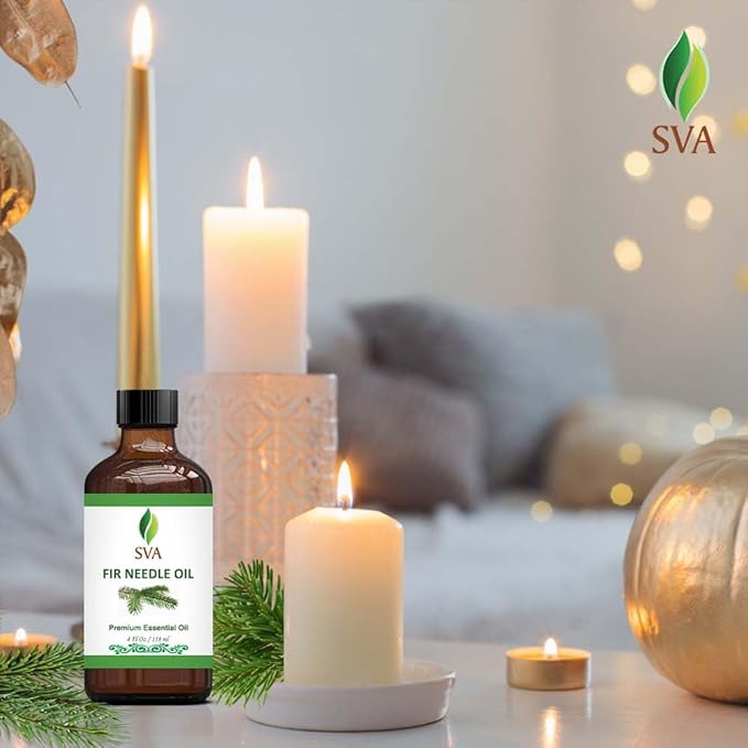 SVA Fir Needle Essential Oil – 4 Fl Oz – 100% Natural Fir Needle Oil - for Diffuser, Hair Care, Face, Skin Care, Aromatherapy, Scalp and Body Massage, Soap and Candle Making – with Dropper