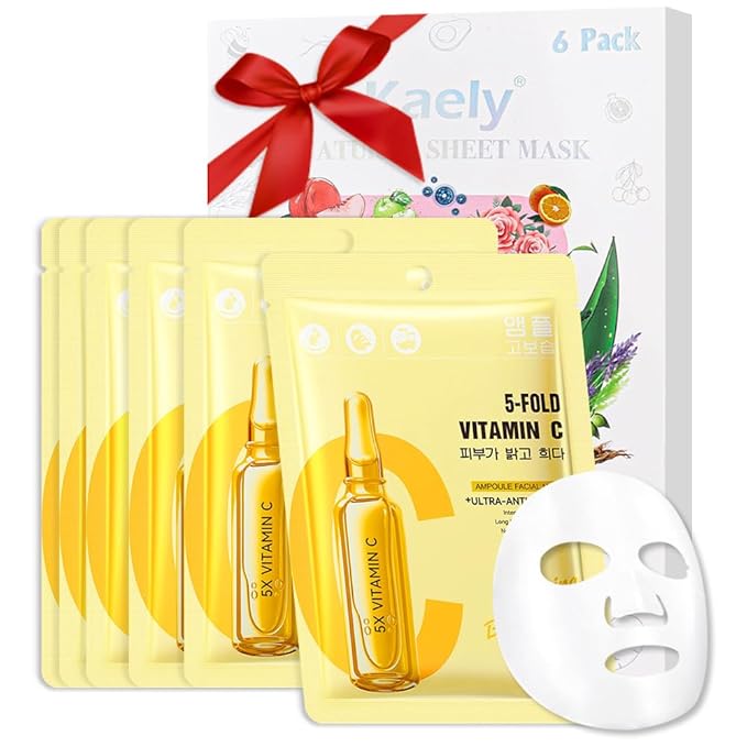 Vitamin Face Sheet Mask Skincare,Hydrating Spa Face Mask For Sensitive Skin,Moisturize,Nourish for All Skin Types,Natural Skin Care Spa Face Mask for Women Men Girls,Pack of 6