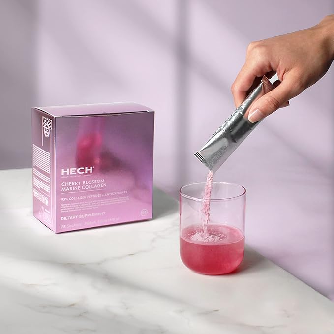 HECH Cherry Blossom Marine Collagen - Drink Sachets for Youthful Glow with 4,600 mg of Marine Collagen and an Antioxidant Matrix with Natural Plant Extracts