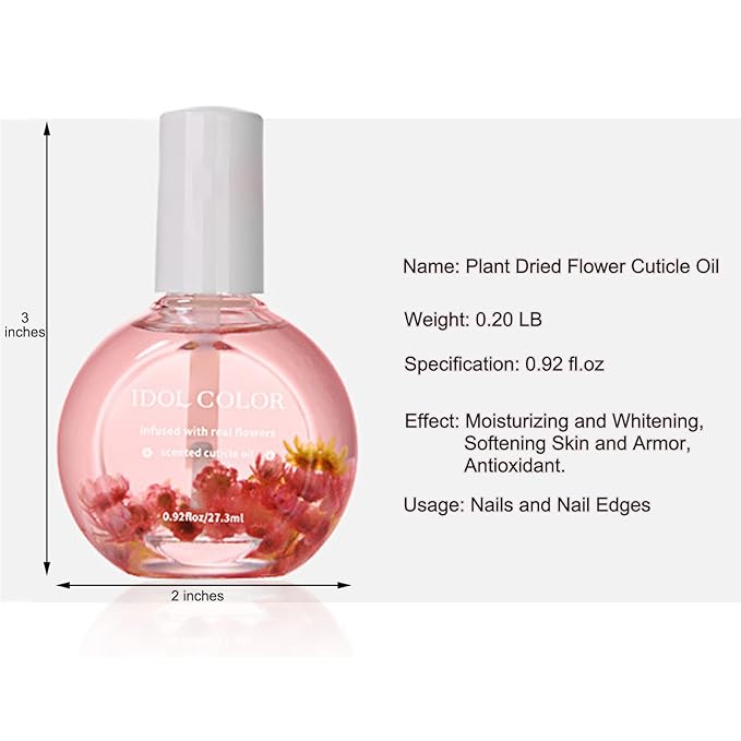 Flowery Scented Cuticle Oil, Infused with Real Flowers, Cuticle Revitalize Oil, Nail Oils For Growth And Strength, Cuticle Remover - Nail Strengthener - Cuticle Softener (0.92 fl.oz, ROSE)