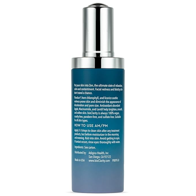 BioClarity Zen Ultra-Calming Serum | Ultracalming Serum for Redness-Prone Skin | 100% Vegan | Calm, Soothe, and Soften Face | Contains Floralux Naturally made from Chlorophyll | 1.7 fl. oz.