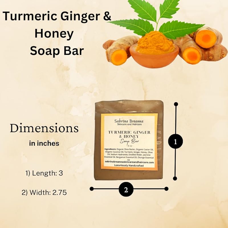 Turmeric Ginger and Honey Soap Bar Natural and Handmade Multi Bar Bundle | Gentle Cleanser for Face and Body | Help Fade Dark Marks (Turmeric 3 Bars)